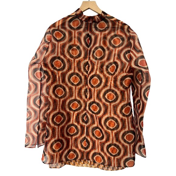 Zara Groovy Retro Orange Geometric Printed Organza Long Sleeve Mini Dress XL - Picture 5 of 13
